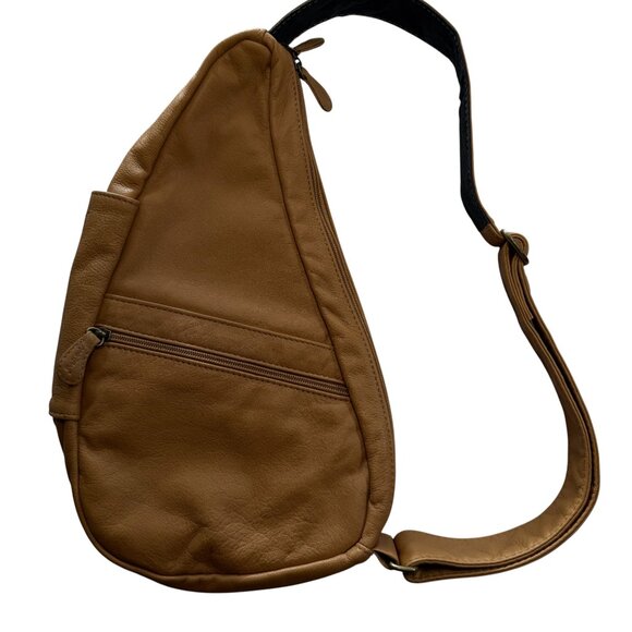 AmeriBag Classic Leather Healthy Back Bag in Tan Travel Crossbody Made In USA - Picture 2 of 11